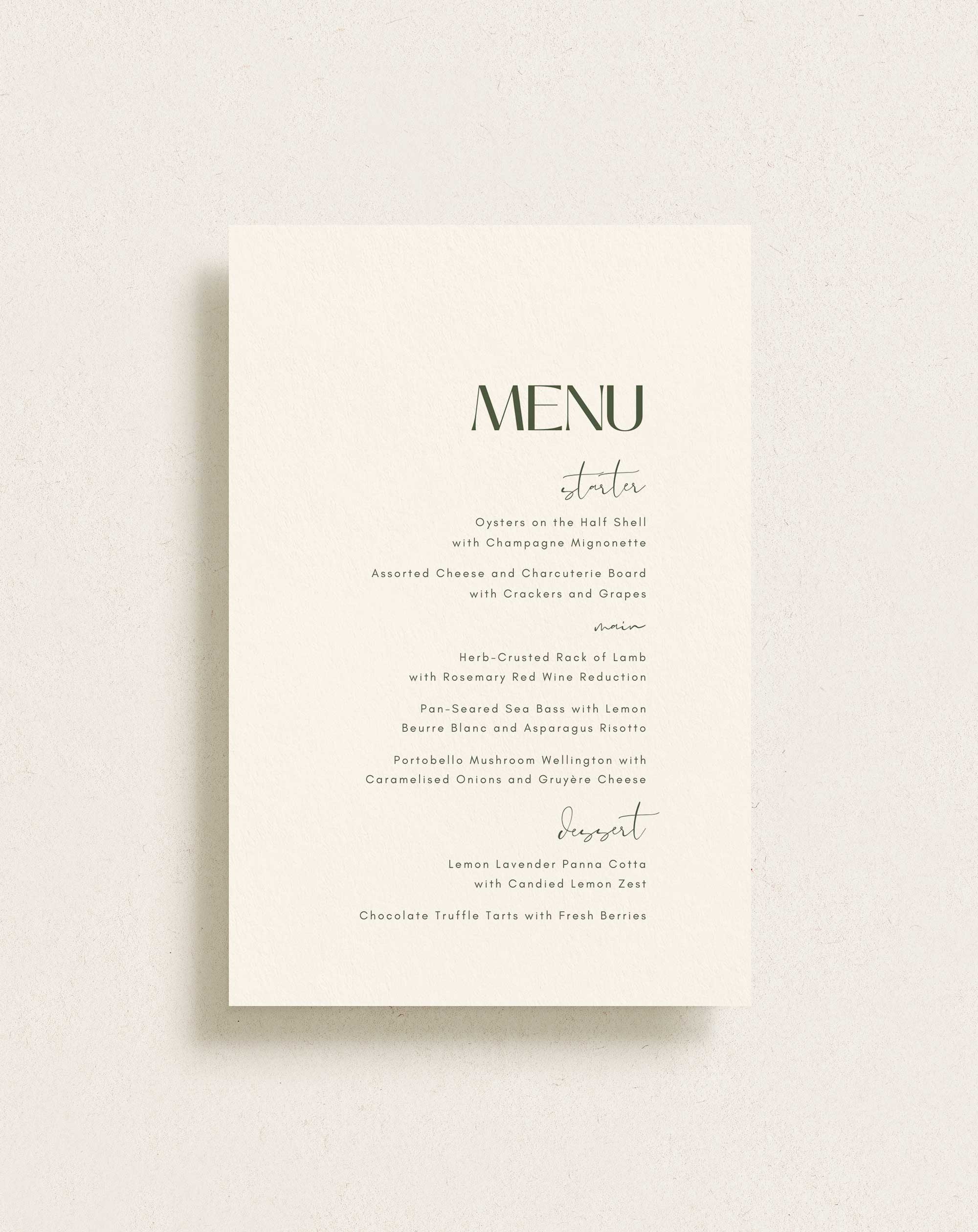 Wedding Menu Card, Moderna