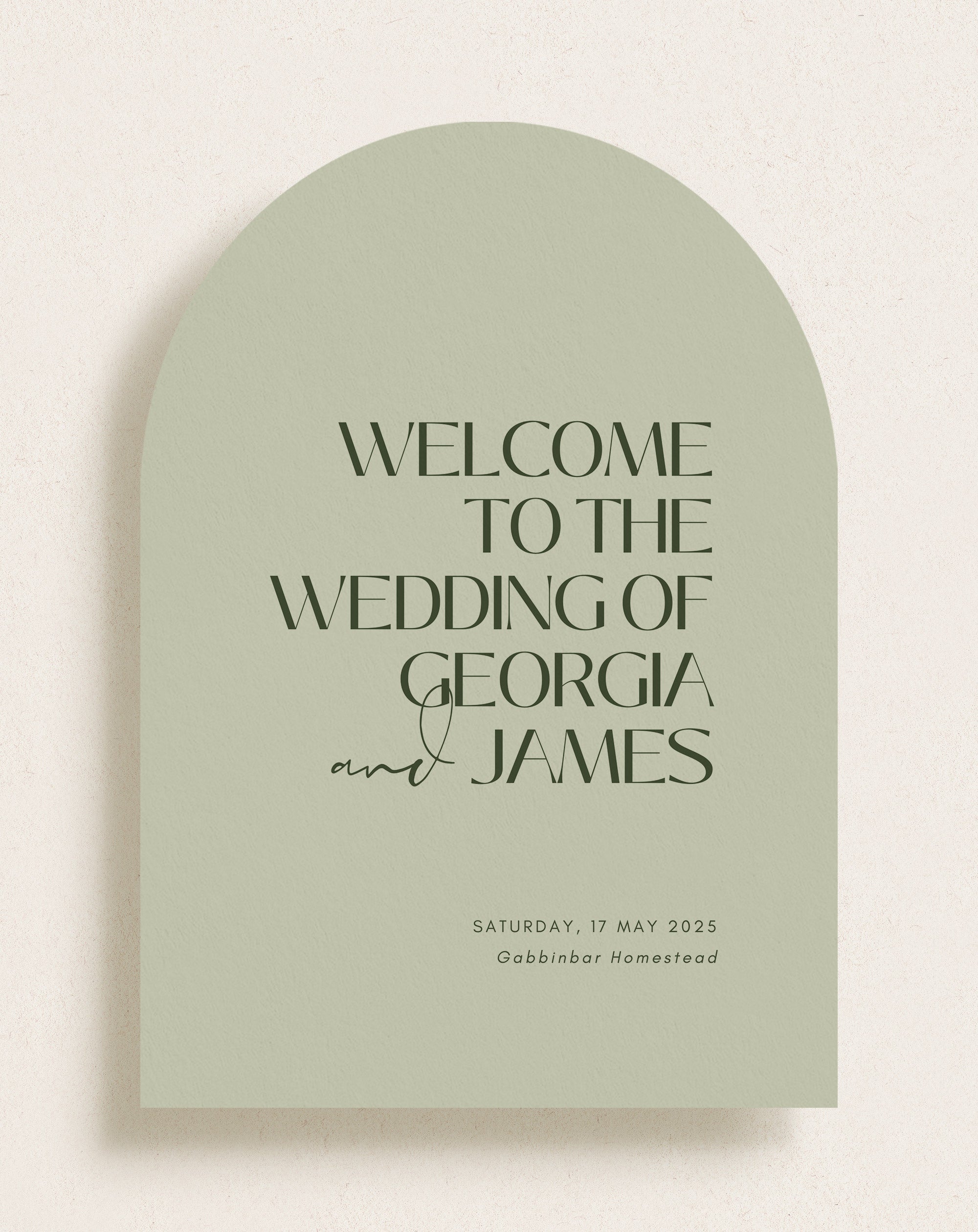 Wedding Welcome Sign Arch Matcha, Moderna